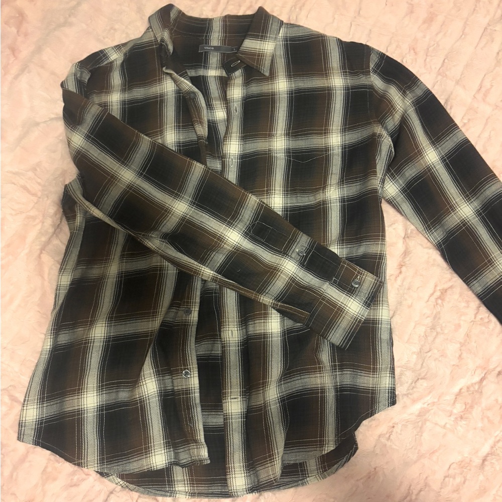 Vince dark brown and white plaid flannel